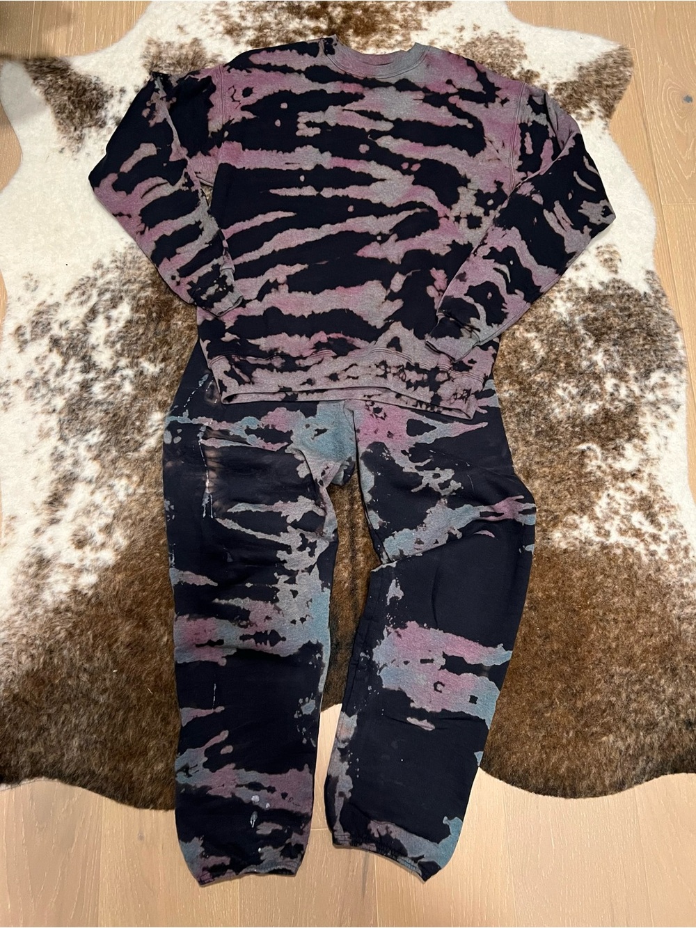 Women’s Tie-Dye Black and Purple Custom Made Sweatpants Set